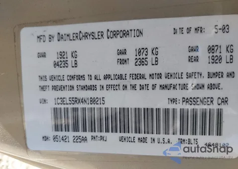 2004 Chrysler Sebring Lxi z USA, uszkodzony, nr VIN 1C3EL55RX4N180215